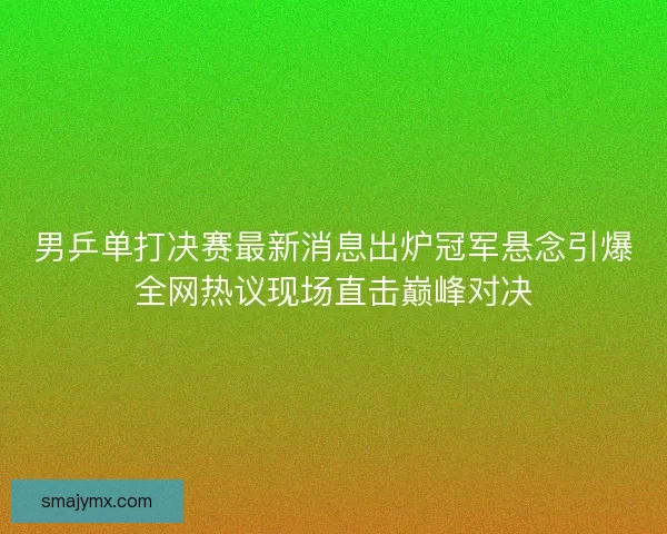男乒单打决赛最新消息出炉冠军悬念引爆全网热议现场直击巅峰对决 男乒单打决赛最新消息出炉冠军悬念引爆全网热议现场直击巅峰对决