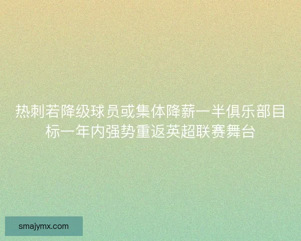 热刺若降级球员或集体降薪一半俱乐部目标一年内强势重返英超联赛舞台